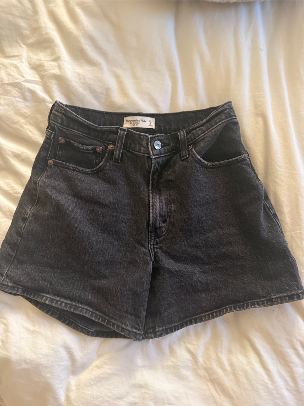 Abercrombie & Fitch Washed Black High-Rise "Curve Love" Jean Shorts